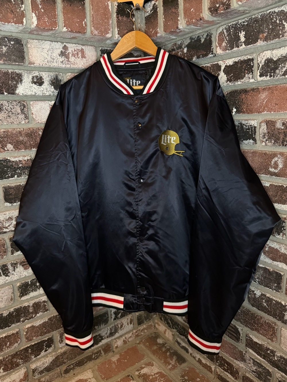 Miller Lite Navy Blue Football Helmet Embroidered Quilted Varisty Bomber Jacket - Picture 2 of 8